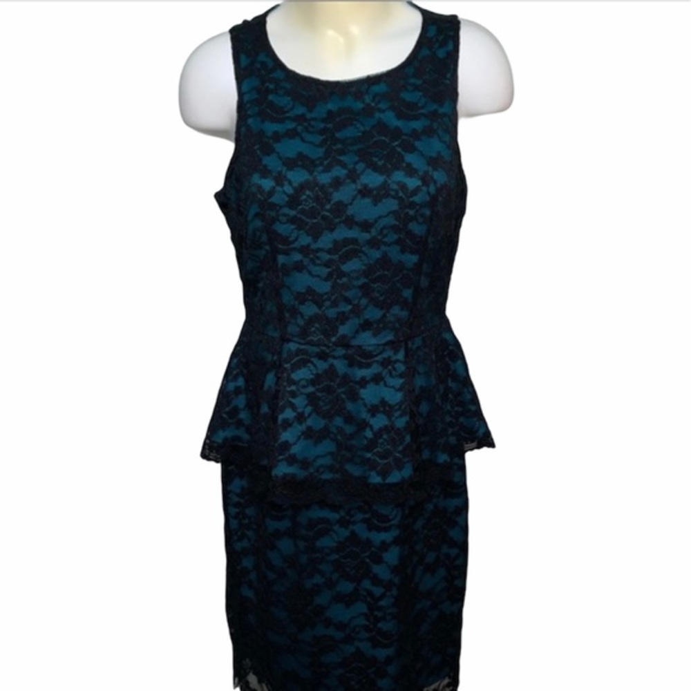 Nicole blue and black lace dress with peplum detail size small